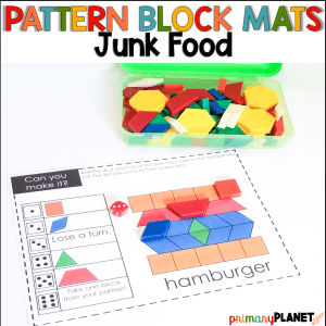 Printable Pictures with Pattern Blocks - Junk Food - Math Games with Dice