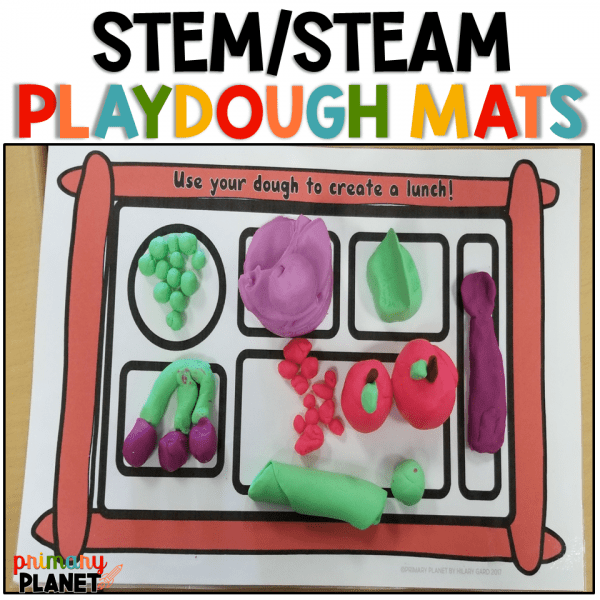 STEM Activities for Kids Printable STEM / STEAM Playdough Mats with Image of Playdough Mat in Use
