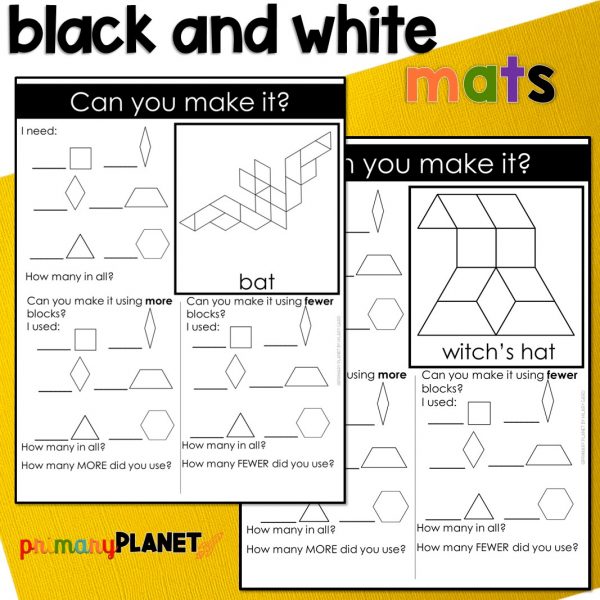 Black and white printable pattern block mats math activities