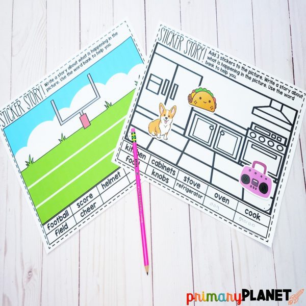 Sticker Ideas: Sticker Stories in Black and White and Color with Plain and Primary Lines