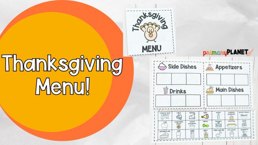 5 Fun Activities for November for Really Happy Students with image of Thanksgiving Menu