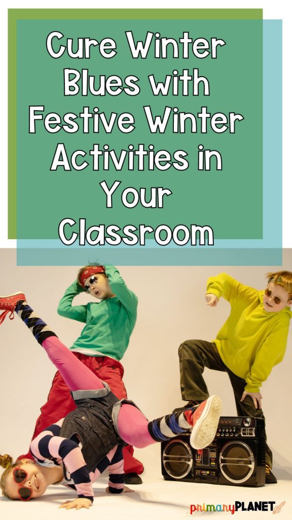 Winter Activities Pin with Students Dancing