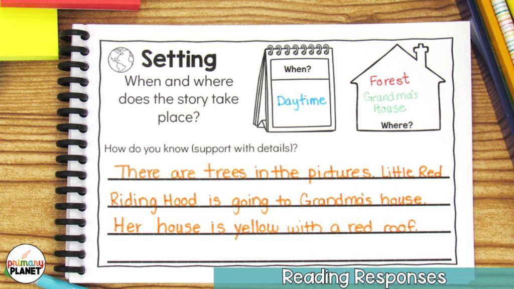 Image of a reading response about setting.