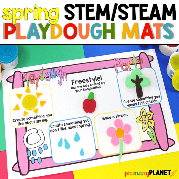 Image of Spring STEM activities playdough mat. Text: Spring STEM/STEAM Playdough Mats