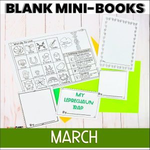 Text: Blank Mini-Books March Image shows several printable mini-book templates, and the march word bank and CUPS editing checklist page.