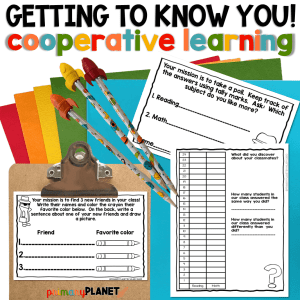 Image of cooperative learning activities. Text: Getting To Know You Cooperative Learning.