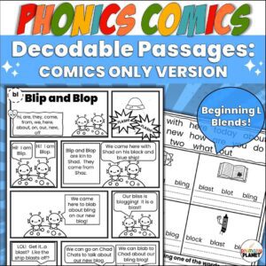 Image of l blends decodable readers and l blends phonics worksheet. Text: Phonics Comics Decodable Readers COMICS ONLY VERSION!