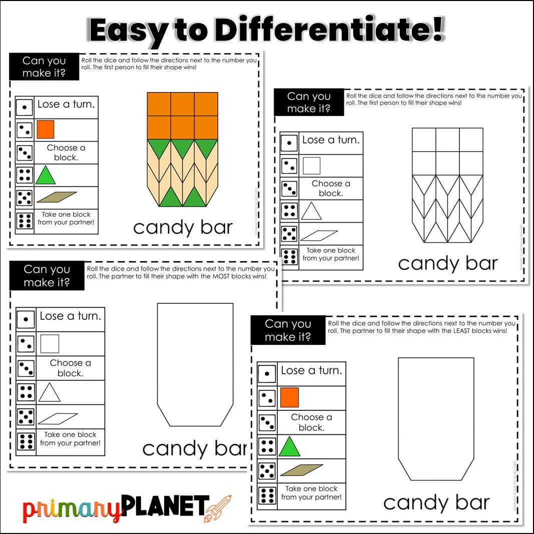 Dessert Pattern Block Pictures - Fun Food Pattern Block Mats - Math Game & Center - Primary Planet