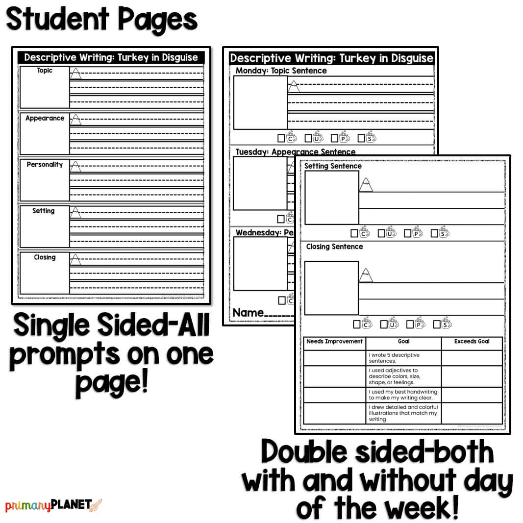 thanksgiving descriptive writing activity - descriptive sentences
