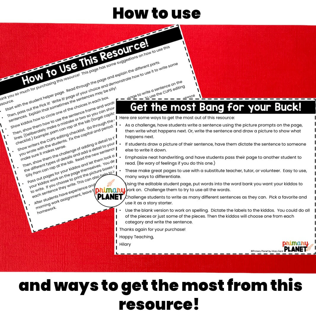 Image of teacher support pages. How to Use and Get the Most Bang for Your Buck. Text: How to use, and ways to get the most from this resource.