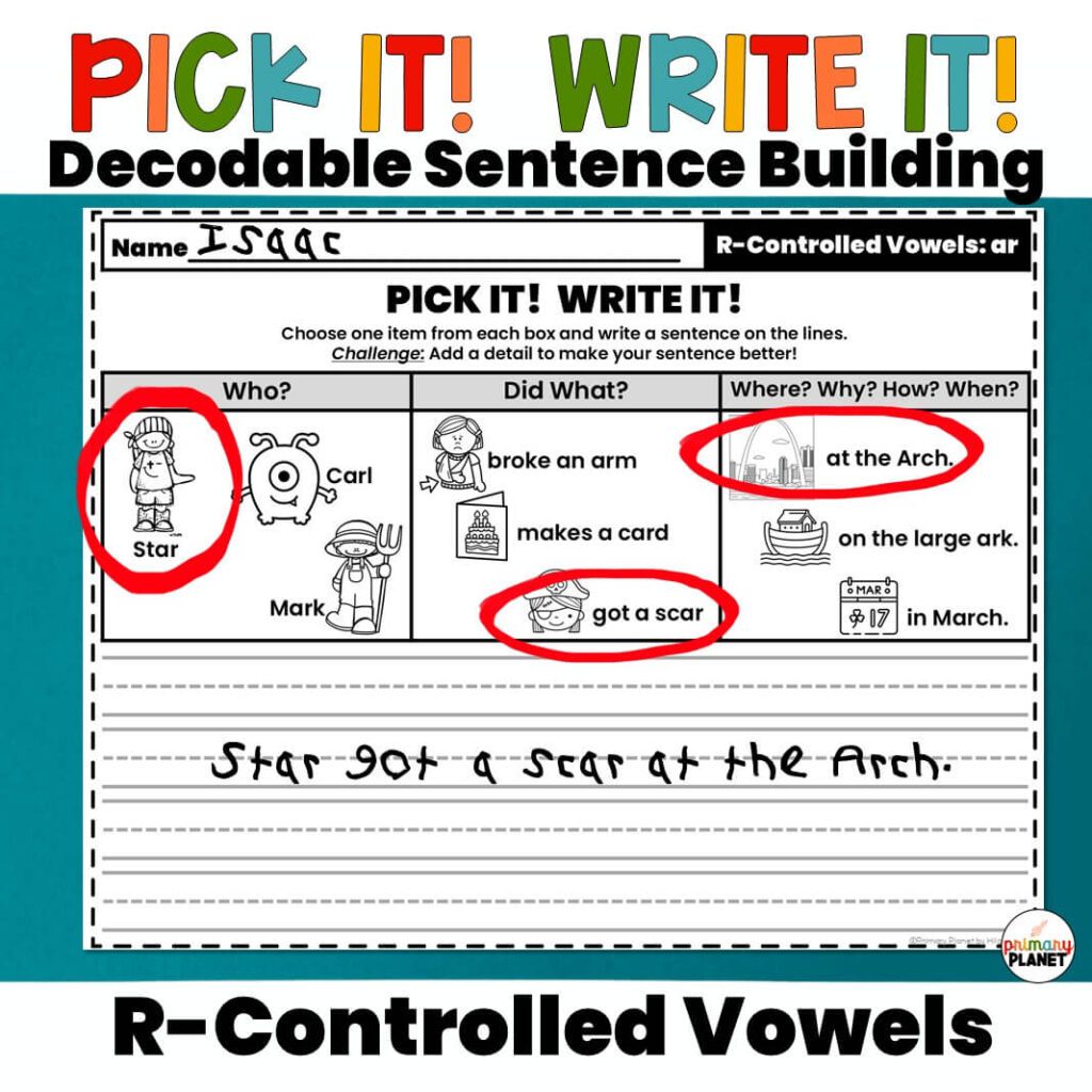 Encoding and Decoding Sentences - R-Controlled Vowels - Sentence ...