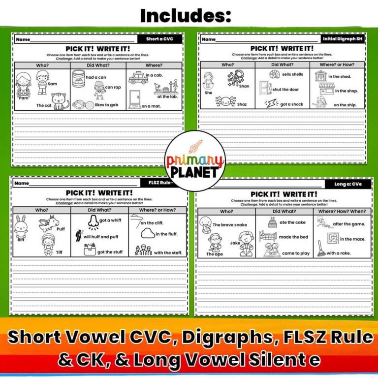 Decodable Sentence Writing Worksheets - Kindergarten Phonics Skills ...