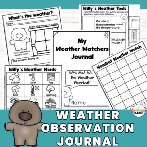 Image of Weather Watchers Journal for kids Printable PDF. Text: Weather Observation Journal.
