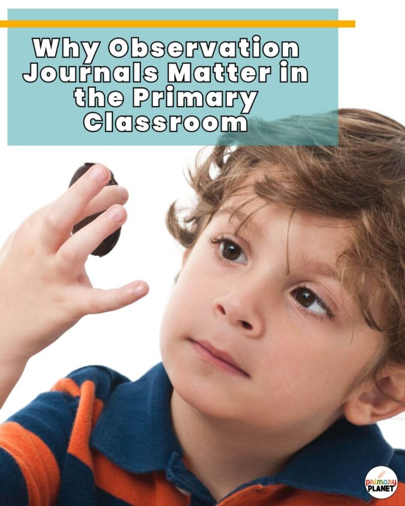 Elementary student observing a critter. Observation Journals for elementary science.