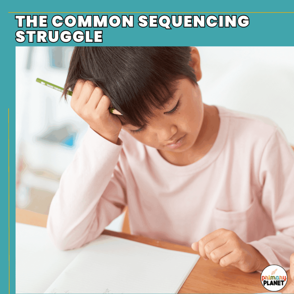 Sequencing Activities. The common sequencing struggle. Little boy struggling with writing.