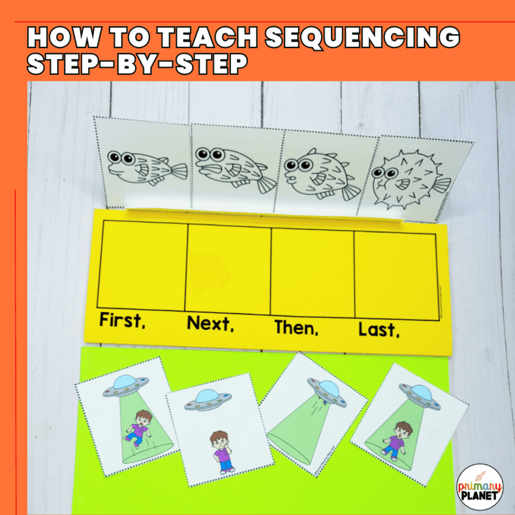 How to teach sequencing step by step. Image of sequencing activities.