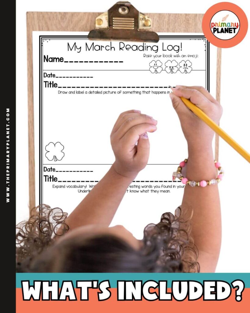 Image of in class reading log. Text: What's included. Reading Logs that Actually work. An In-Class Reading Tracker That Does the Heavy Lifting