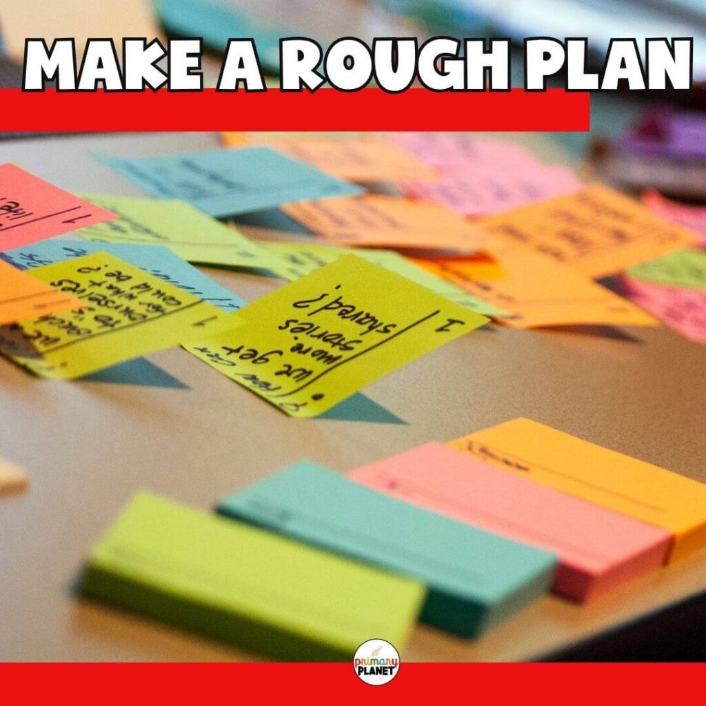 Image of sticky notes for planning. Make a Rough Plan Before Back to School