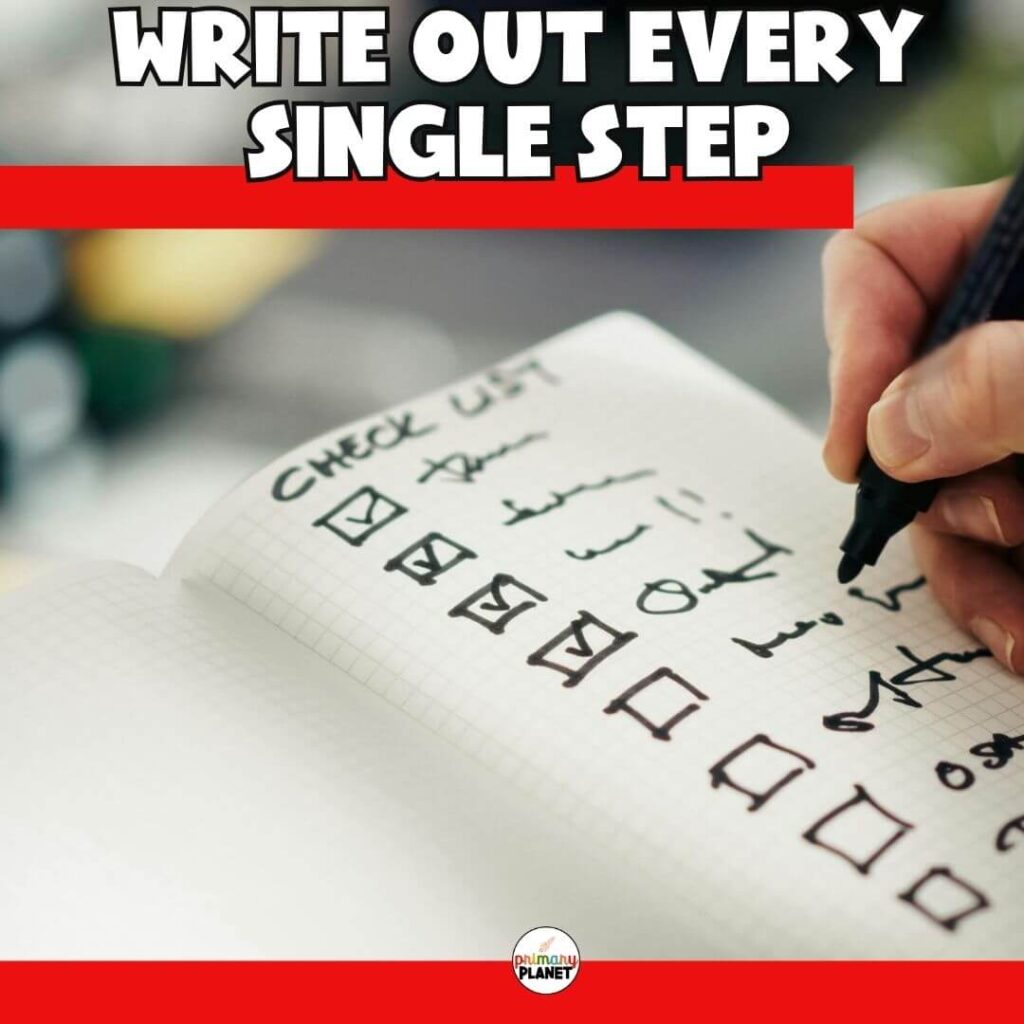 Image of a checklist: Text: Write Out Every Single Step