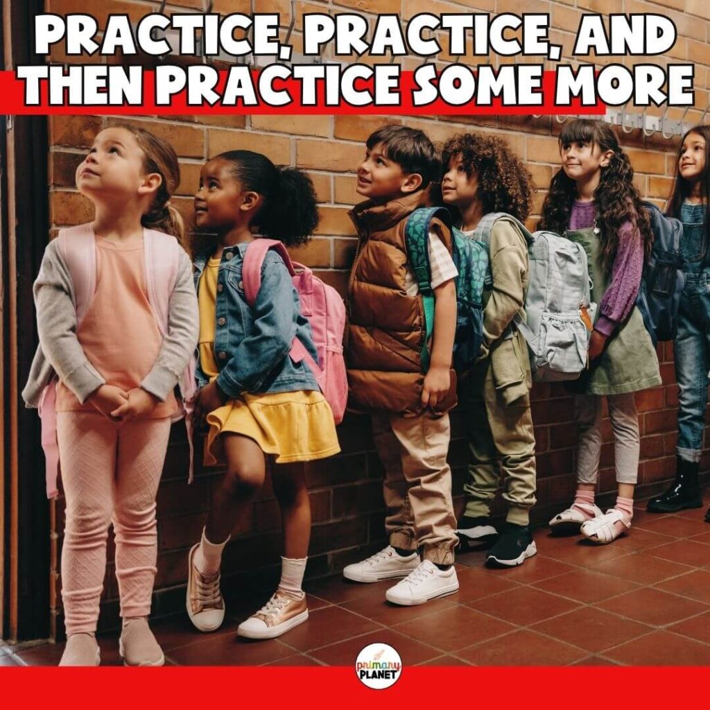 Image of students in line. Text: Practice, Practice, and Then Practice Some More