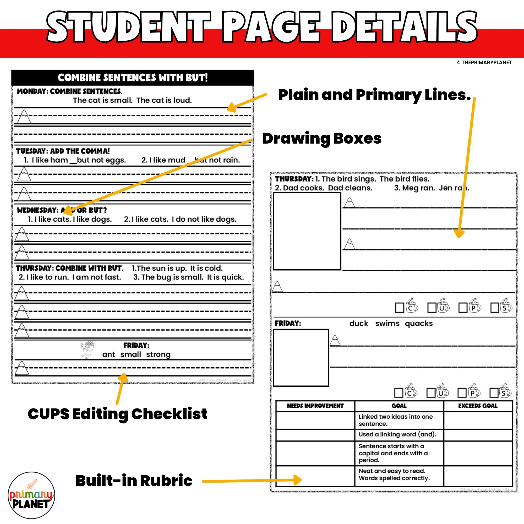 Image of printable student pages for Combining Sentences with And, But, So, Or โ Compound Sentences Worksheets