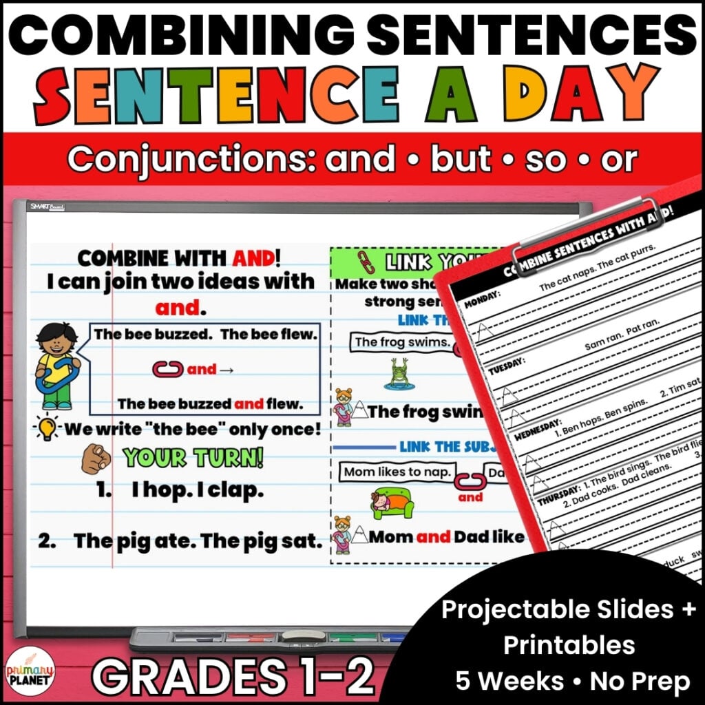 Combining Sentences with And, But, So, Or — Compound Sentences Worksheets