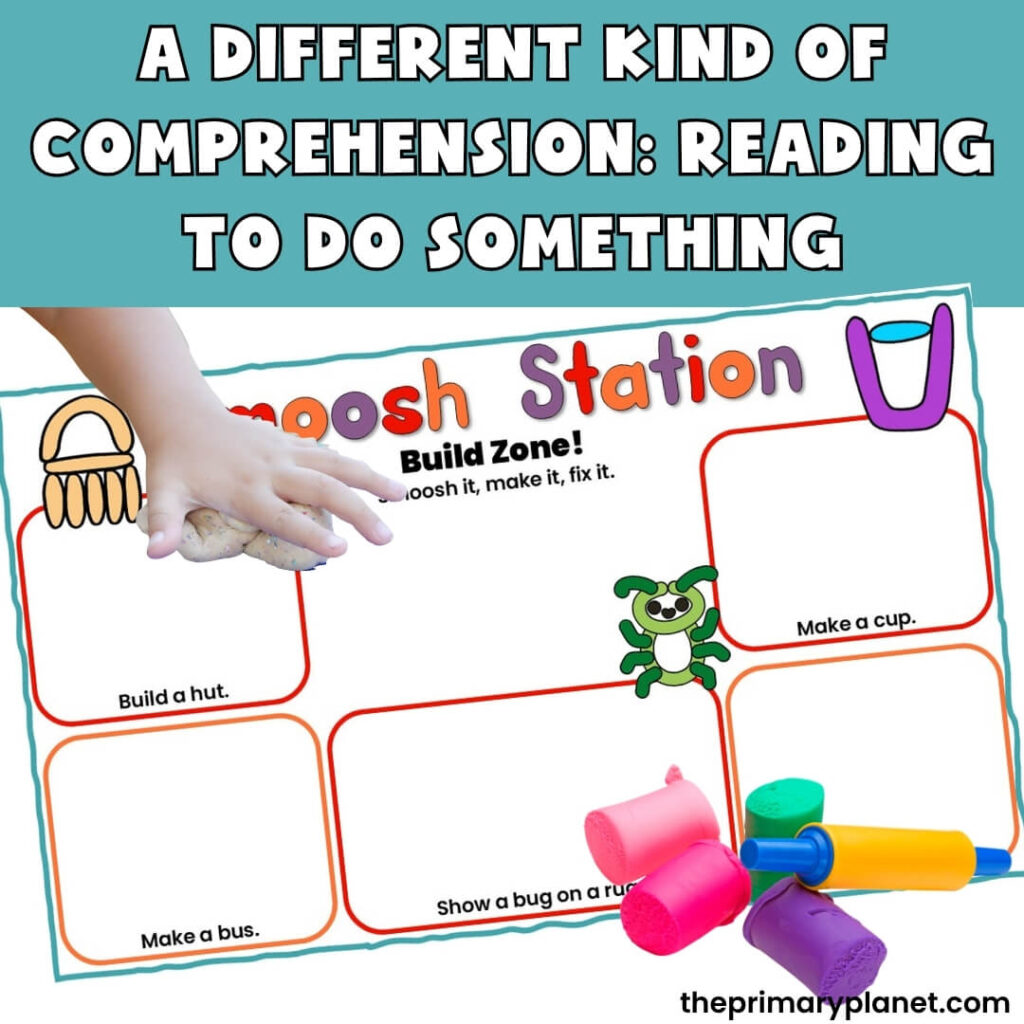 Decodable STEM playdough mat with build a hut and make a cup challenge cards
